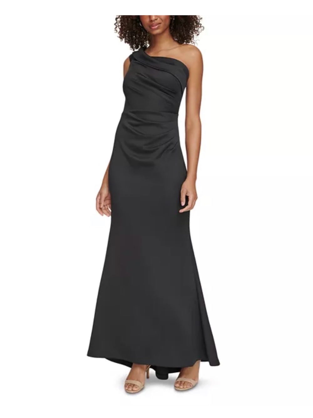 Eliza J Black One-Shoulder Evening Gown